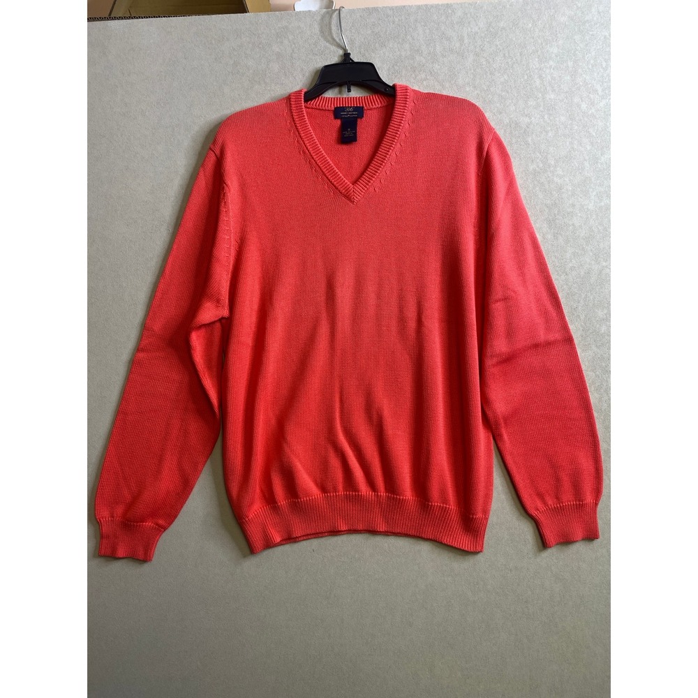 Brooks Brothers 346 Mens Coral Pink/orange Supima Cotton V-Neck Sweater Size M